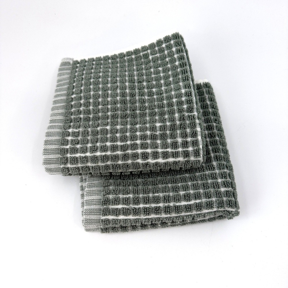 Onsen Sculpted Terry Face Towels Set of 2 Spruce 100% Cotton NWOT